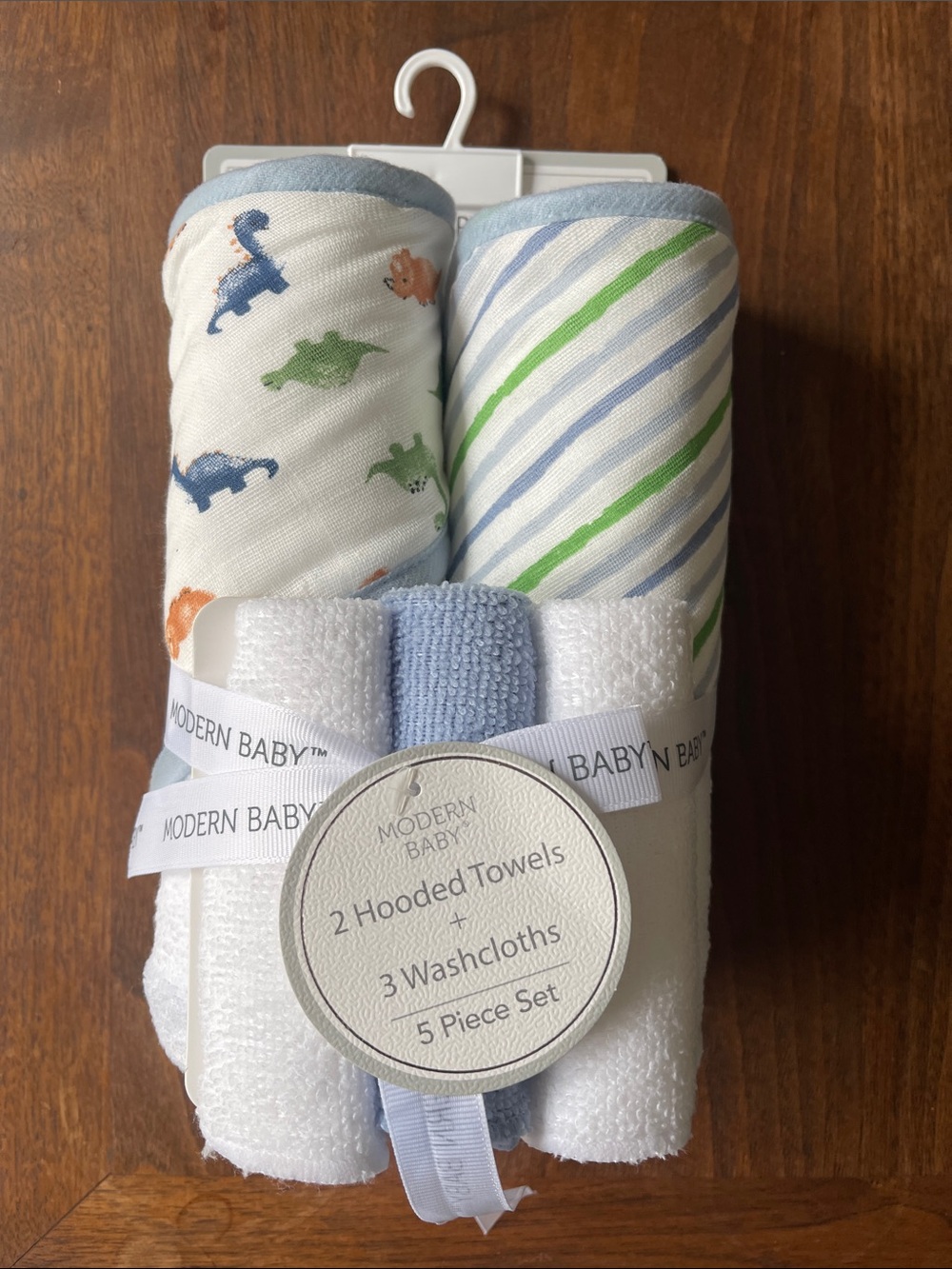 Blue & White Dinosaur Hooded Towel Set - 5 Piece Kids Bath Set